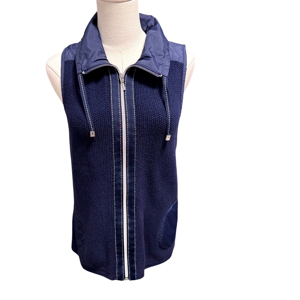 Weekends by Chicos Navy Blue Knit Full Zip Vest Cotton Blend Size 0 XS US 4 - Picture 2 of 9
